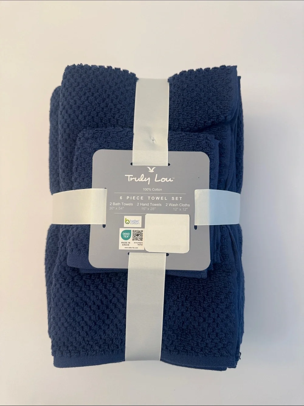 6pc TRULY LOU 100% Cotton Bath Towel Set - Bundle - Estate Blue